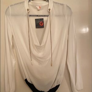 G By Guess long sleeve drape neck body suit
